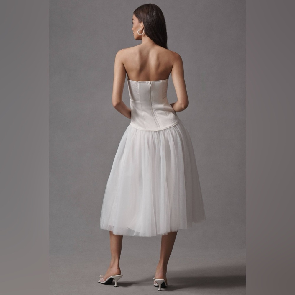 Anthropologie BHLDN Strapless A-Line Satin Tulle-Skirt Midi Dress Size Small NEW - Picture 2 of 13